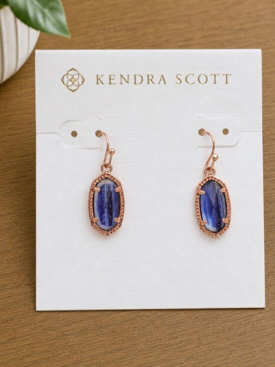 Kendra Scott Jewelry - Kendra Scott Lee Rose Gold Navy Dusted Glass Drop Earrings